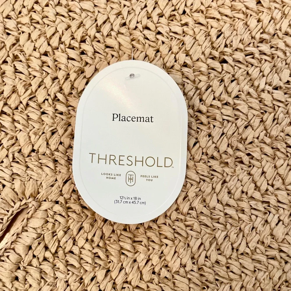 Threshold Set of 4 Natural Woven Monstera Leaf Placemats Tan Tropical Boho NEW